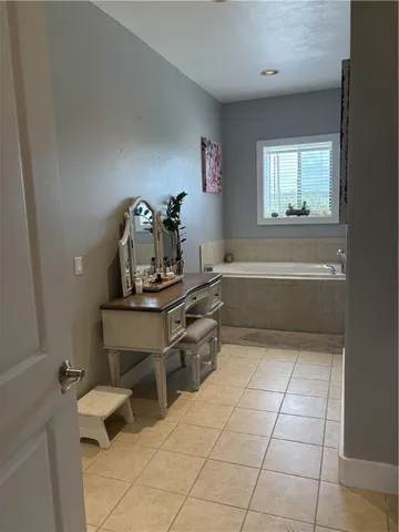 a view of bathroom with a potted plant on a sink and a mirror