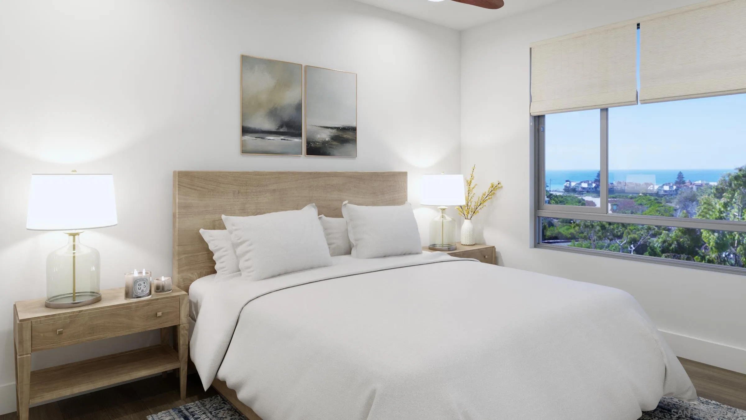 2501 State Street, Unit 404 Carlsbad, CA 92008 - Photo 14 of 18 a bedroom with a bed and a lamp