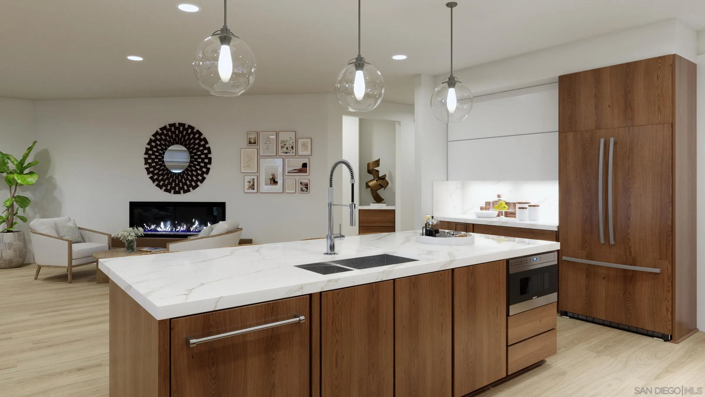 2501 State Street, Unit 404 Carlsbad, CA 92008 - Photo 5 of 18 a kitchen that has a kitchen island wooden cabinets and refrigerator