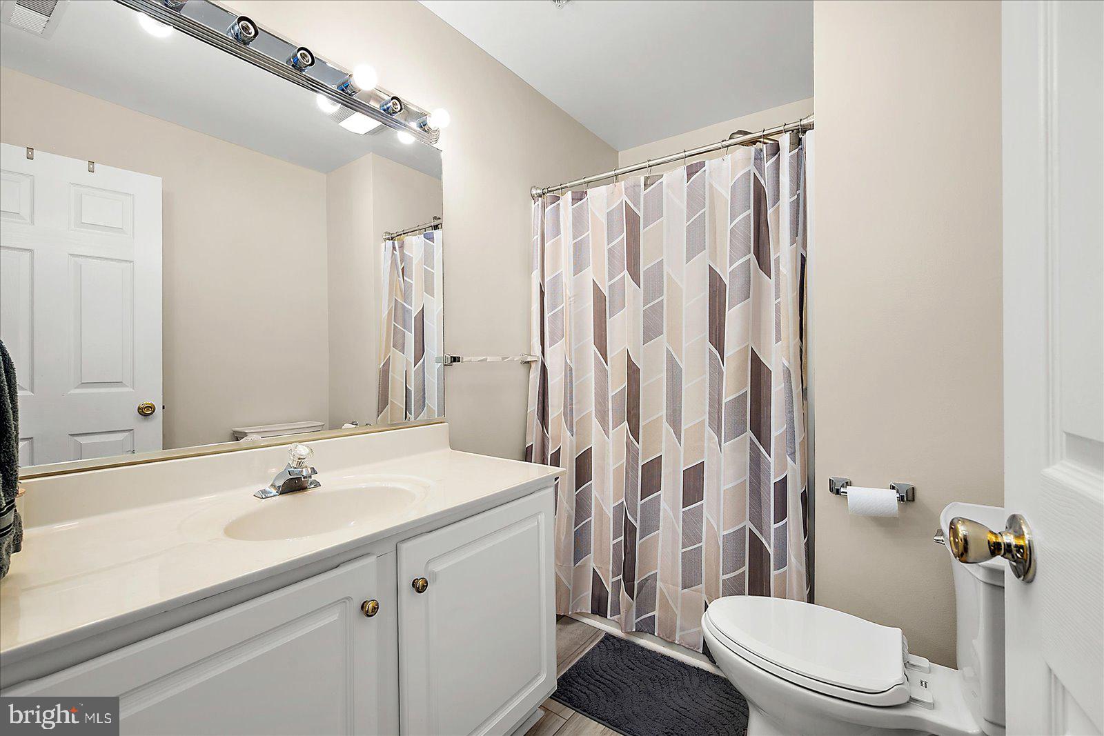 712 Bradley Road, Unit E Ocean City, MD 21842 - Photo 23 of 48 a bathroom with a sink a toilet a mirror a vanity and shower