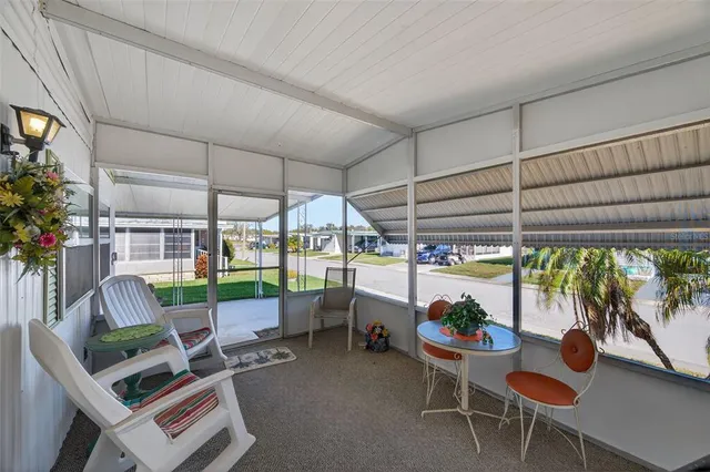 a view of a patio with a garden