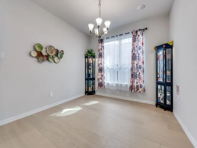 a view of a chandelier in a room