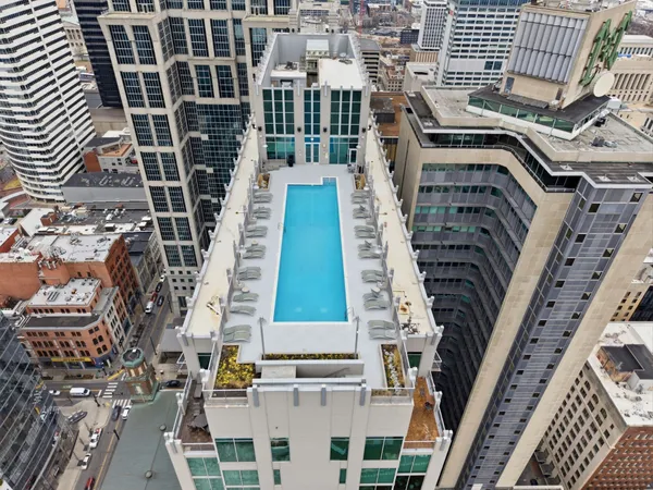 an aerial view of a building