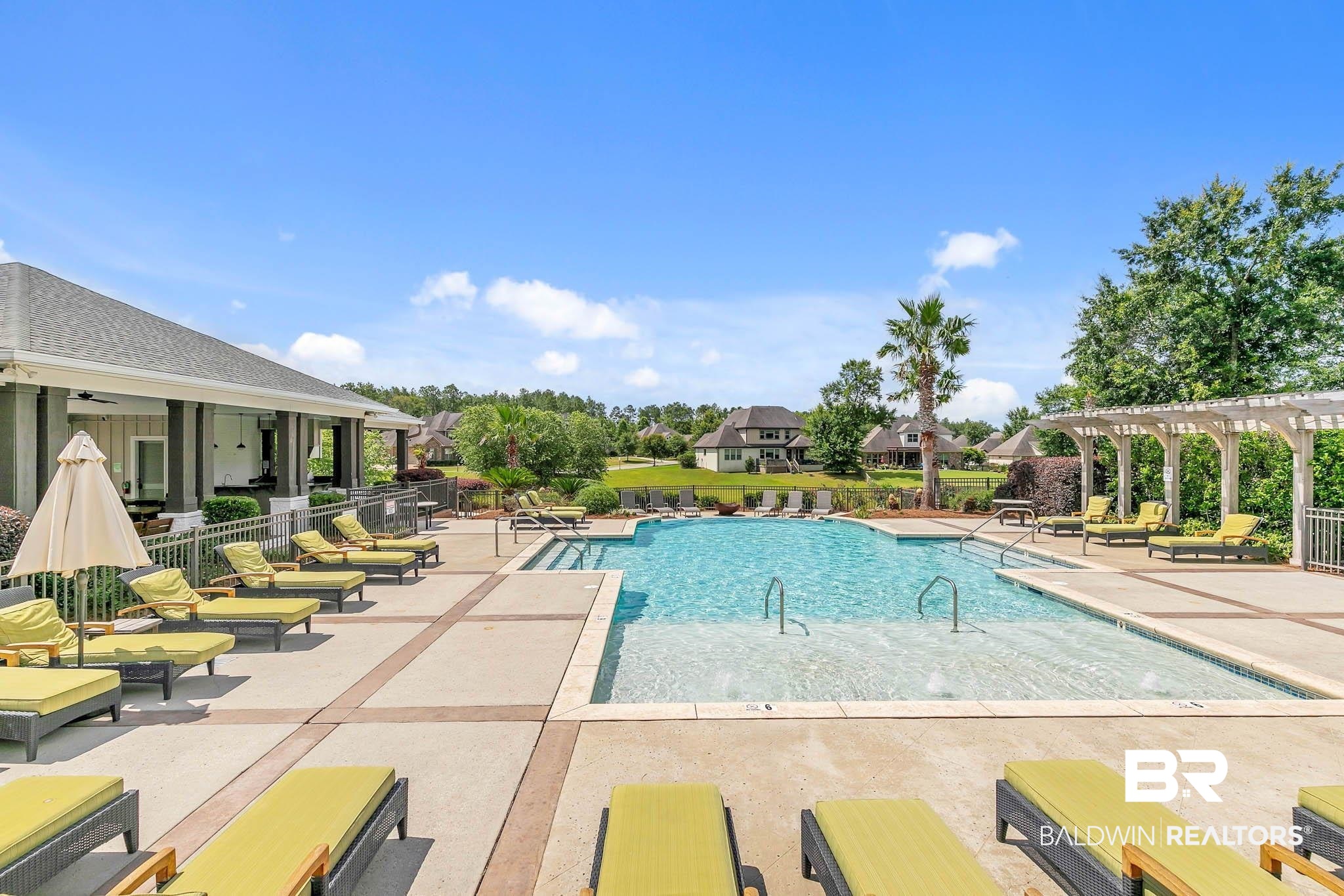 12132 Exbury Way Daphne, AL 36527 - Photo 45 of 47 Community pool featuring a patio, a pergola, and a residential view