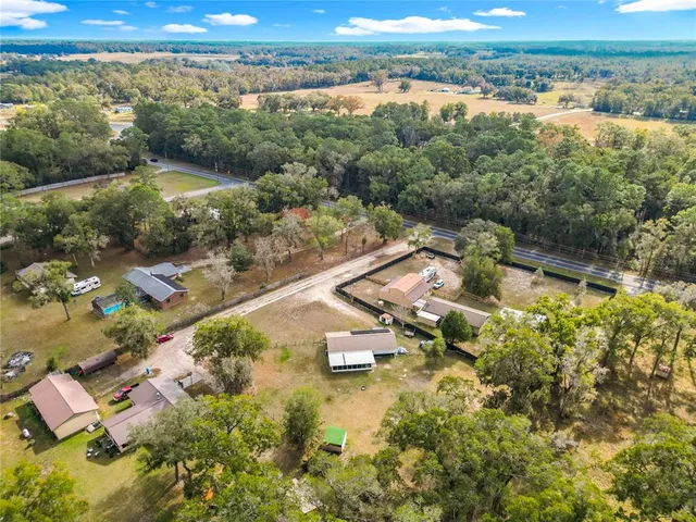 a view of a city with lush green forest
