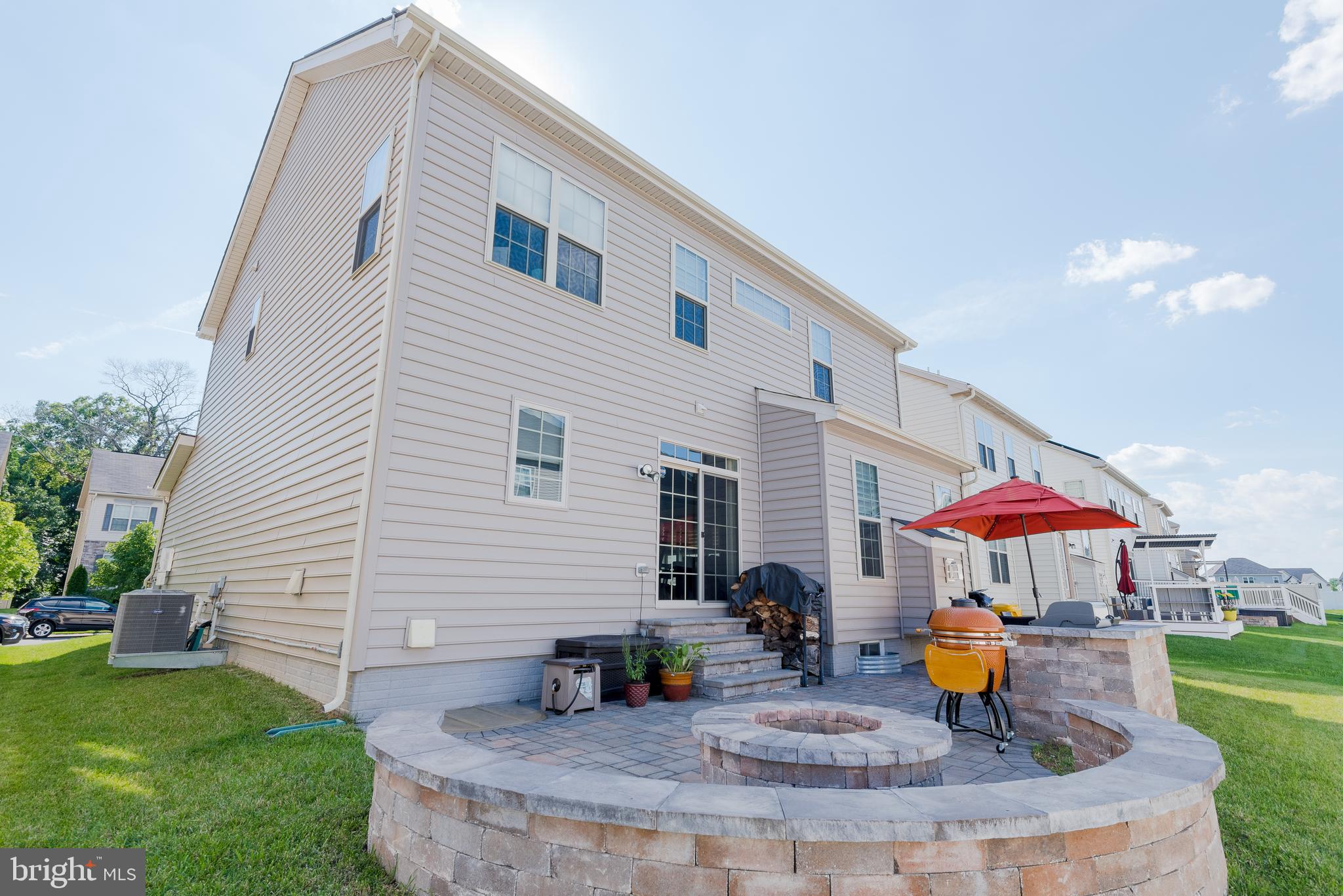 Stone fire pit and convenient bench seating