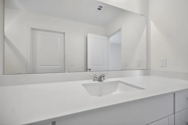 a bathroom with a sink and vanity