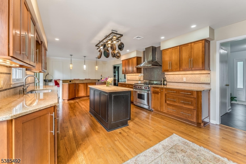 48 West Main Street Mendham, NJ 07945 - Photo 8 of 28 a kitchen with stainless steel appliances granite countertop a stove a sink dishwasher and a refrigerator with wooden floor