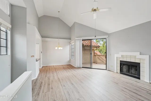 a view of a livingroom with wooden floor