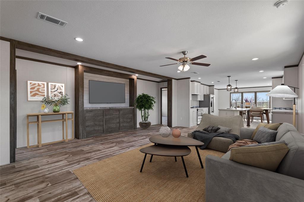 3888 Sandusky Road Whitesboro, TX 76273 - Photo 6 of 24 Living area featuring a ceiling fan, wood finished floors, and recessed lighting