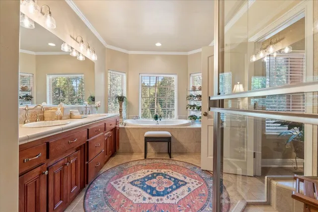 a view of a garden with patio