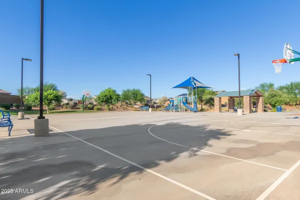 a view of a park with slide