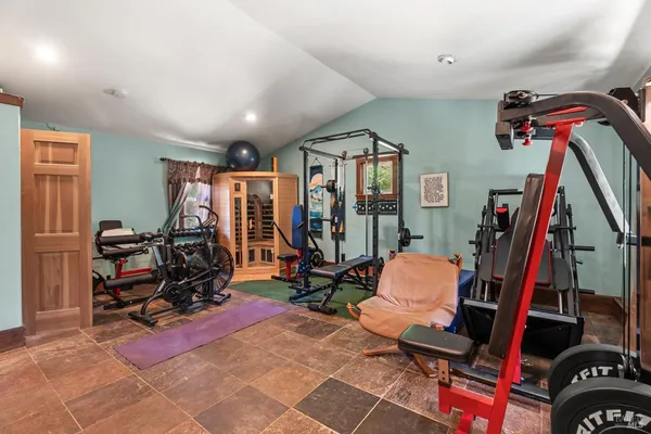 a view of a room with gym equipment
