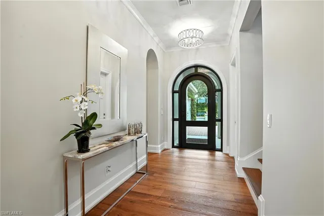 a view of an entryway with wooden floor
