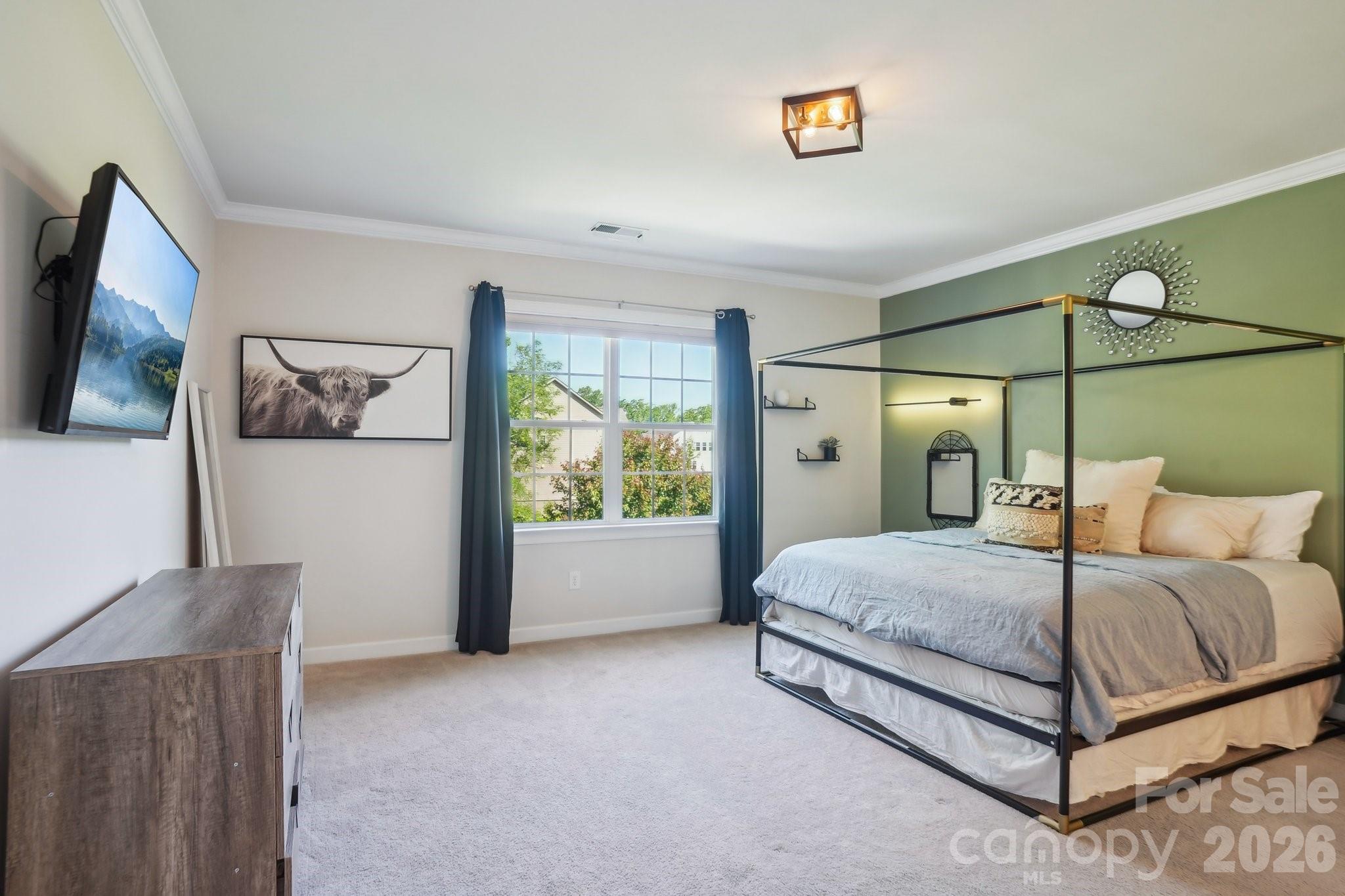 16427 Cozy Cove Road Charlotte, NC 28278 - Photo 13 of 47 a bedroom with a bed and a flat screen tv