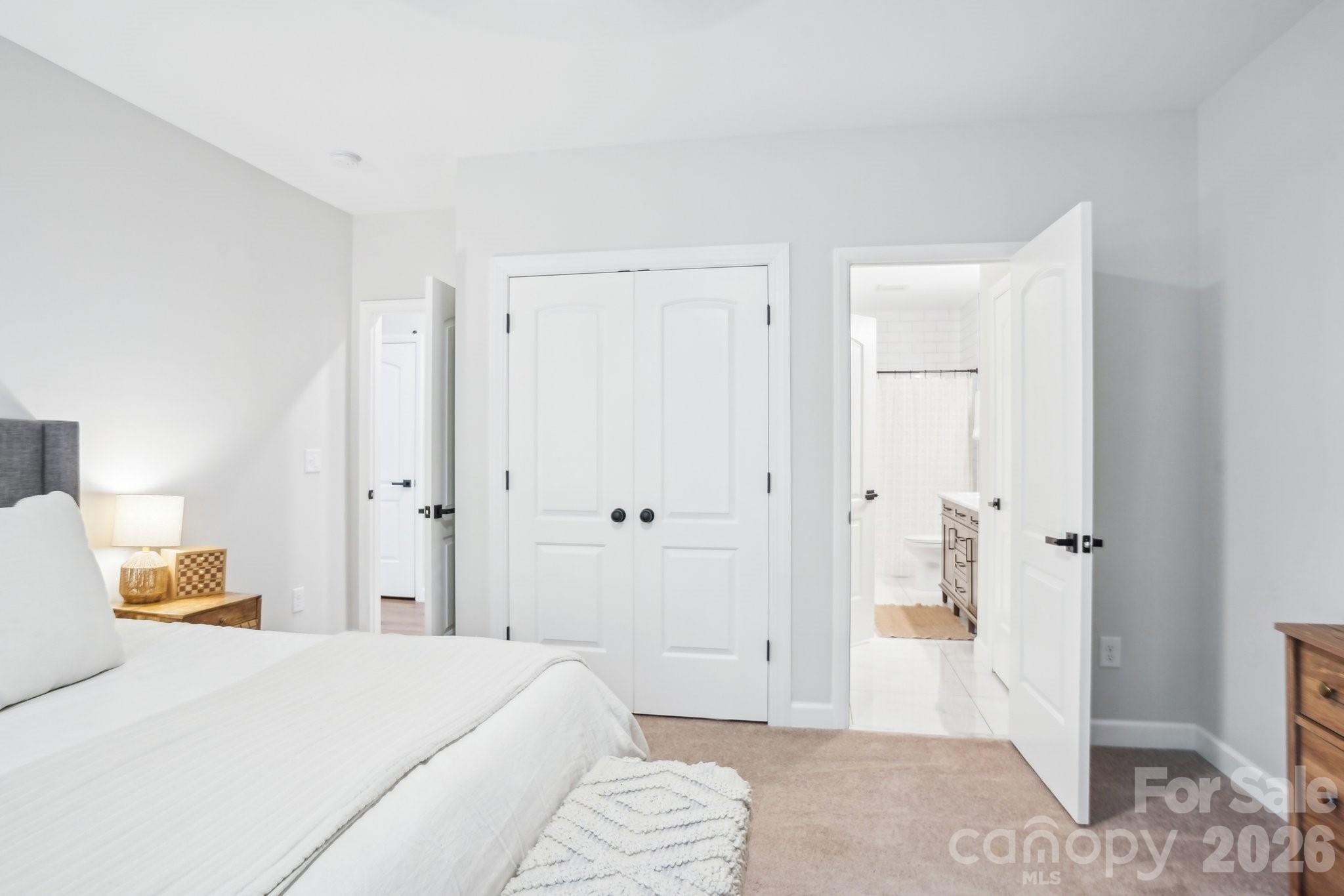 16427 Cozy Cove Road Charlotte, NC 28278 - Photo 29 of 47 a bedroom with a bed and a view of bathroom