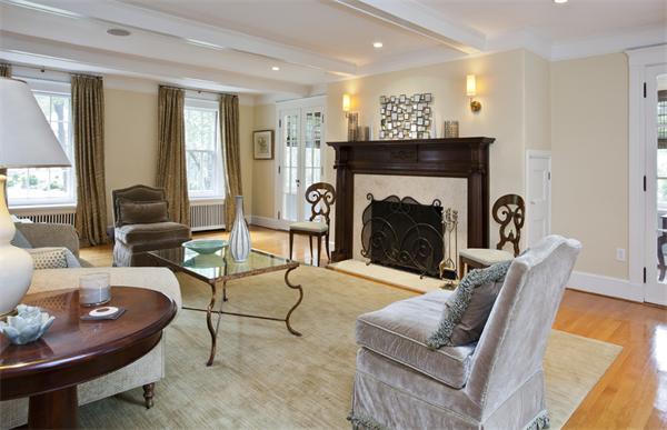32 Arlington Road Wellesley, MA 02481 - Photo 5 of 29 a living room with furniture and a fireplace