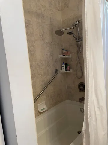 a bathroom with a bathtub