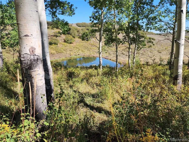 a view of a large body of water with a building in the background