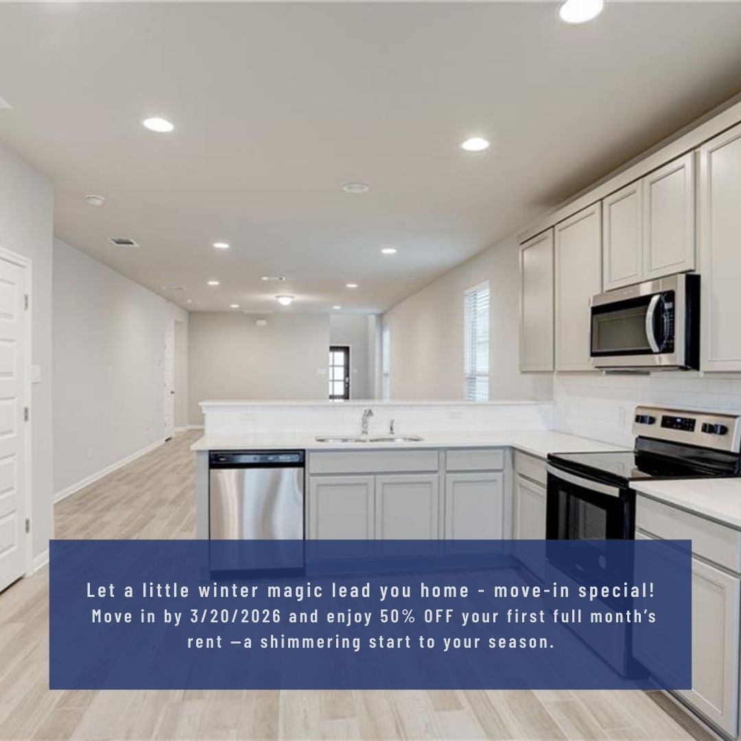Let a little winter magic lead you home. Move in by 3/20/2026 and enjoy 50% OFF your first full month’s rent—a shimmering start to your season. -