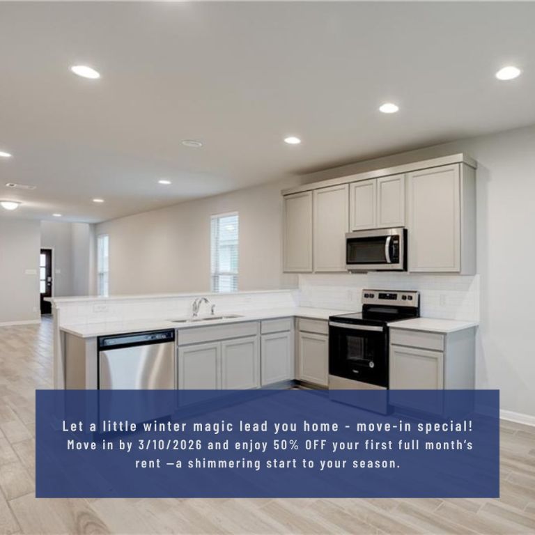 Let a little winter magic lead you home. Move in by 3/10/2026 and enjoy 50% OFF your first full month’s rent—a shimmering start to your season. -