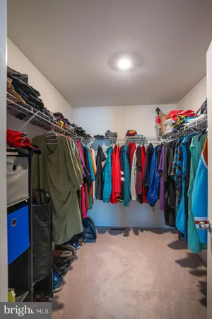 a view of walk in closet with clothes