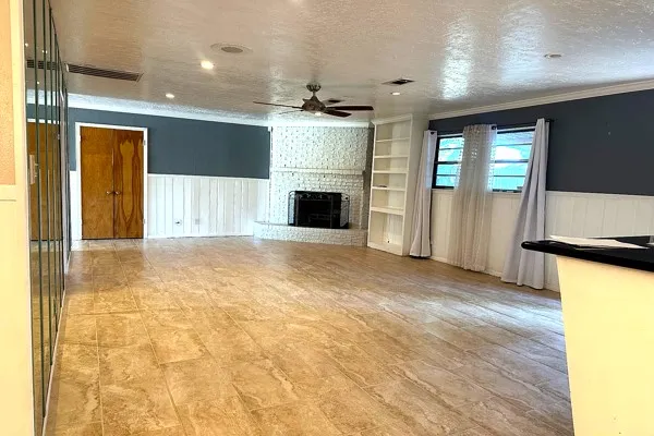 a view of a livingroom with a fireplace