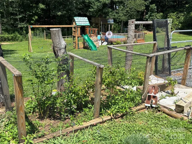 an outdoor space with furniture