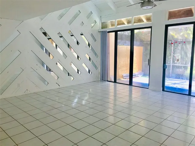 a view of a room with a door