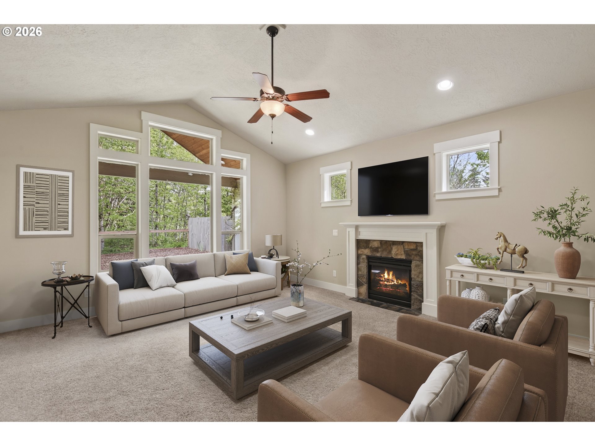 37437 Southeast Olson Street Sandy, OR 97055 - Photo 12 of 48 a living room with furniture a fireplace and a flat screen tv