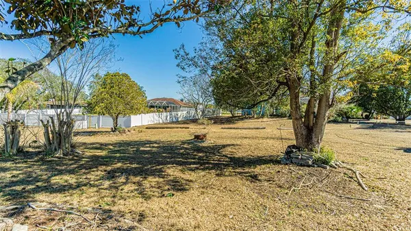 a view of a yard with an trees