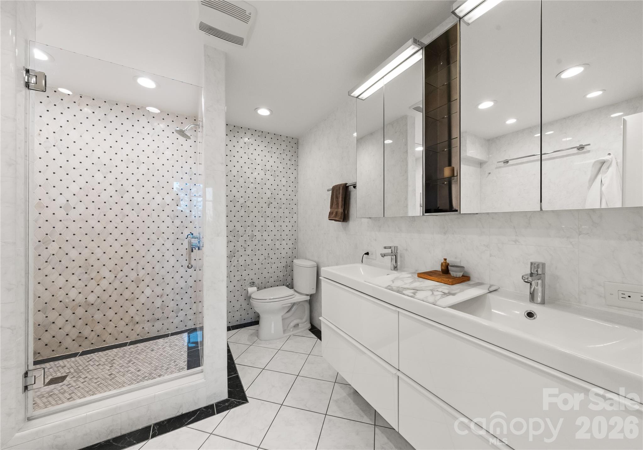 1300 Queens Road Charlotte, NC 28207 - Photo 27 of 45 a bathroom with a sink a toilet and a mirror