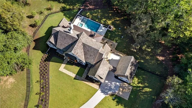 an aerial view of a house