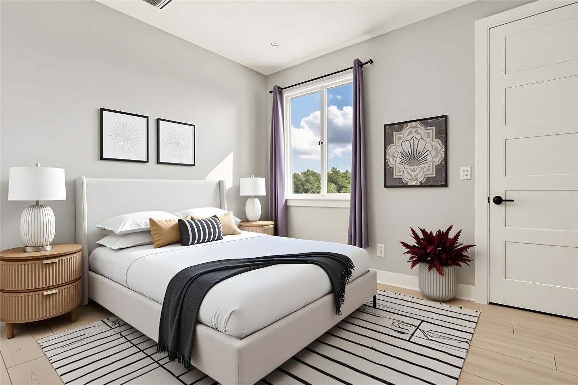 300 Summit Ridge Drive North Point Venture, TX 78645 - Photo 22 of 35 Virtually staged - Bedroom #3 featuring light wood-type flooring, baseboards and a ceiling fan