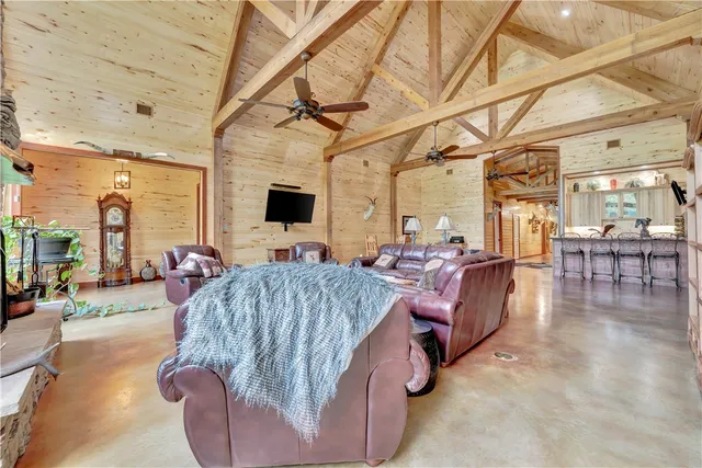 a living room with furniture windows and a fireplace