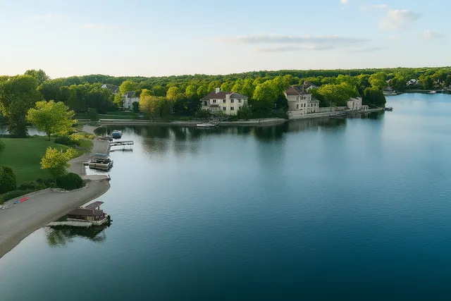 a view of a lake with a houses