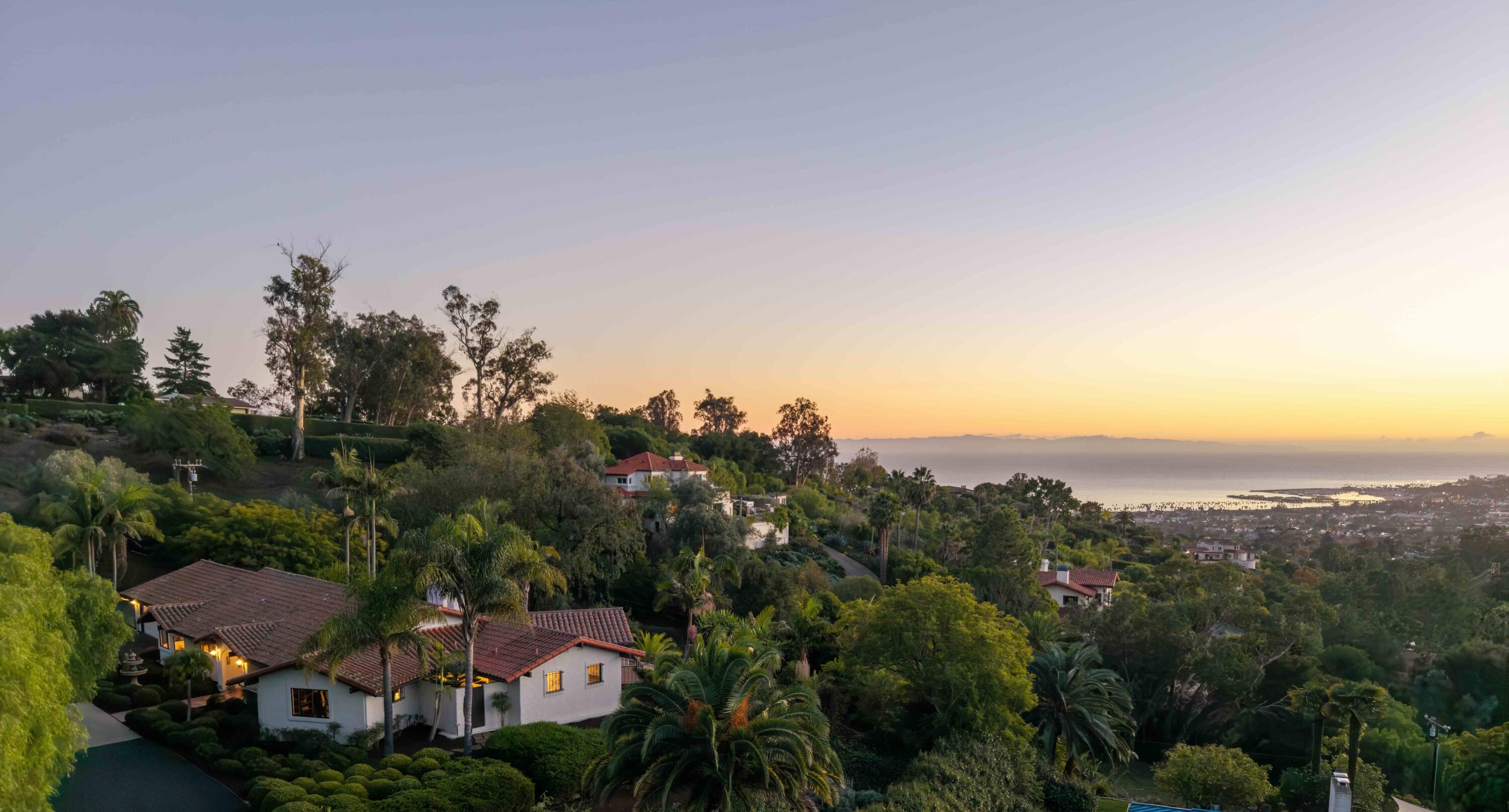 530 Barker Pass Road Santa Barbara, CA 93108 - Photo 61 of 77 Twilight aerial corner - 530 Barker Pass