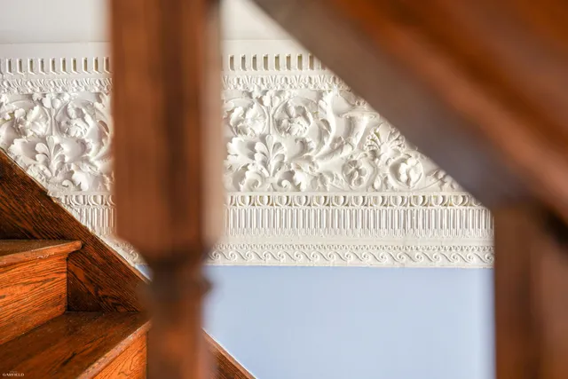 a view of a balcony from a window