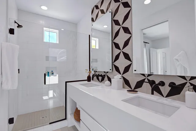 a kitchen with a sink and a refrigerator