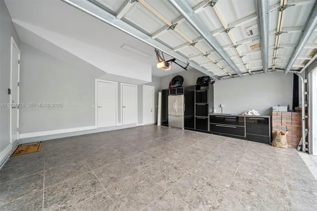 a view of a garage with furniture