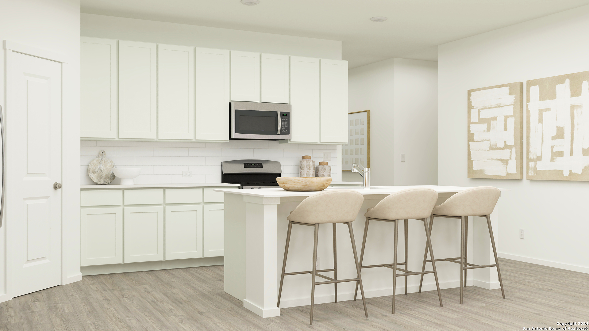 5006 Mission Tejas Road Marion, TX 78124 - Photo 19 of 33 a kitchen with a table chairs refrigerator and microwave