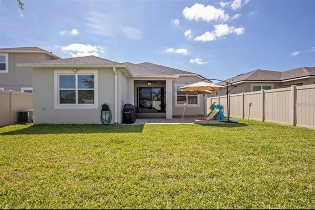 a view of backyard with seating space