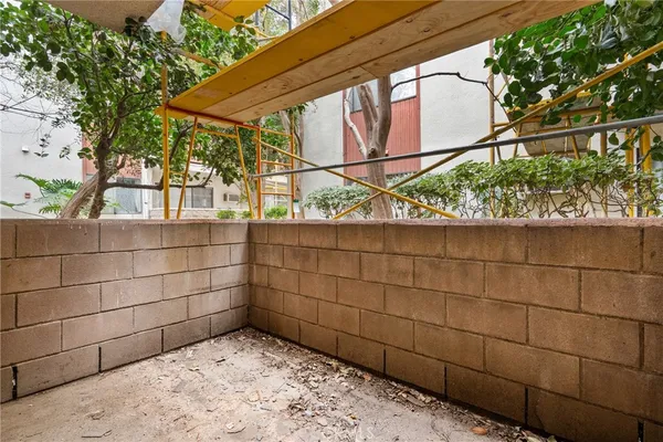 an aerial view of a backyard