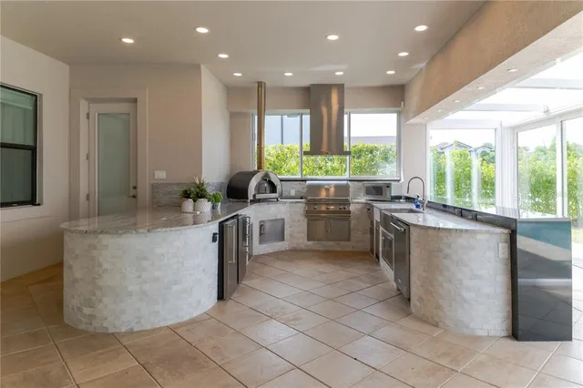 an aerial view of residential houses with palm trees