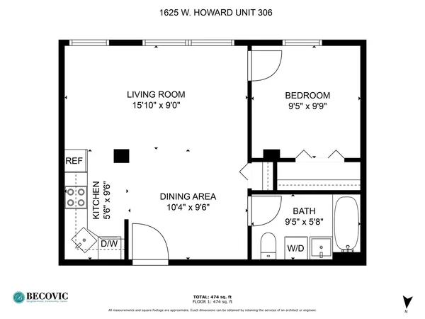$1,550 | 1625 West Howard Street, Unit 306, Chicago, IL 60626