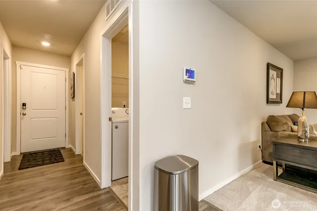 a view of a hallway with elevator