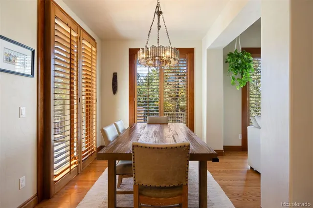 a dining room with window