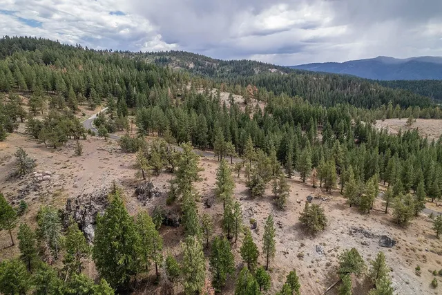 a view of a valley with a mountain in the background