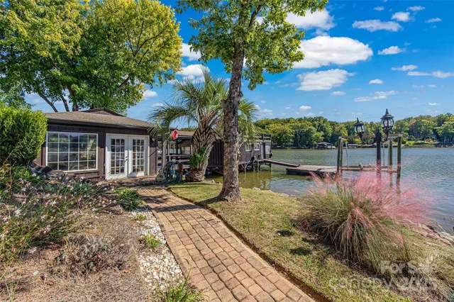a room with storage and a white table