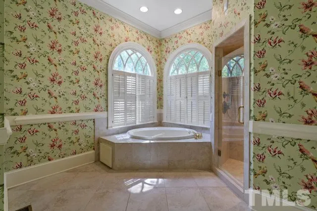a view of a bathtub in a bathroom